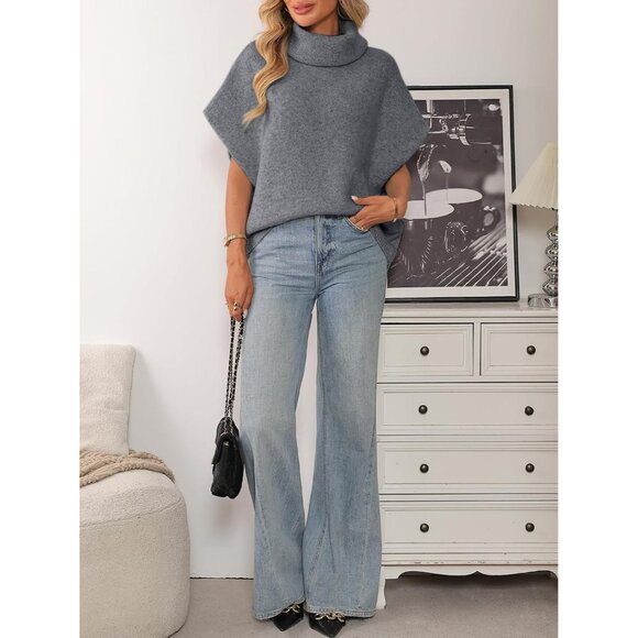Elegant Grey Turtleneck Sweater - Oversized Fit with Batwing Sleeves for Women - Picture 6 of 6